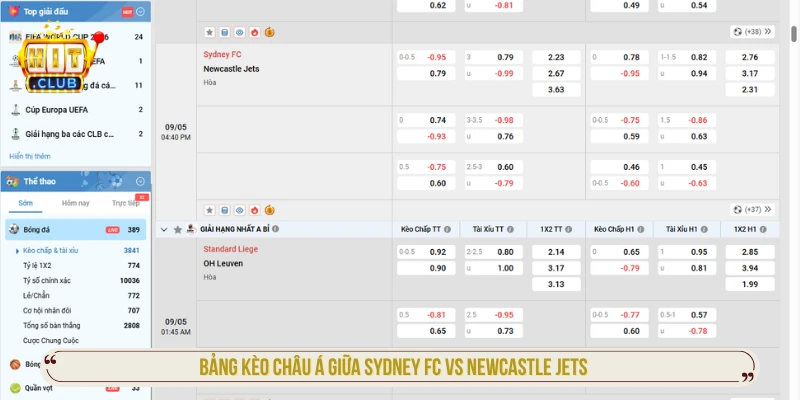 Kèo Châu Á Là Gì? Cách Đọc Từng Tỷ Lệ Và Kinh Nghiệm Hay Bảng kèo châu Á giữa Sydney FC vs Newcastle Jets